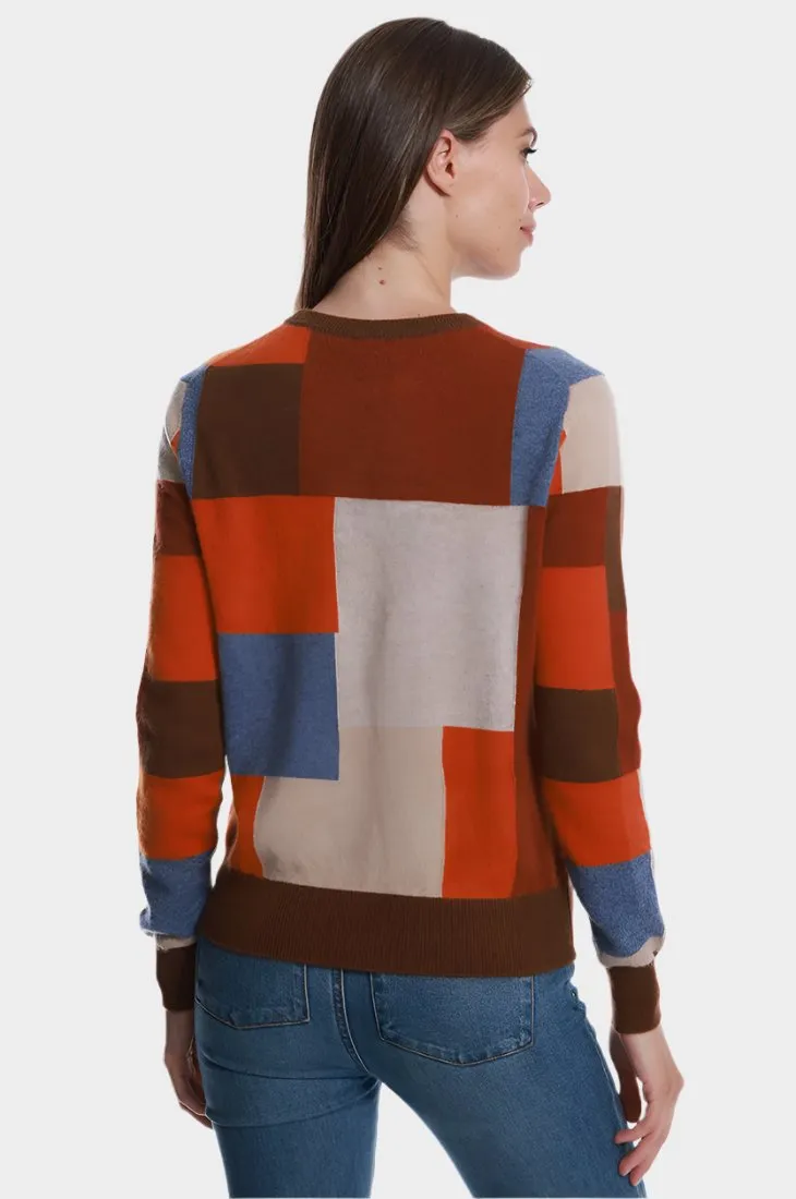 Cashmere Patchwork Crew Neck Pullover
