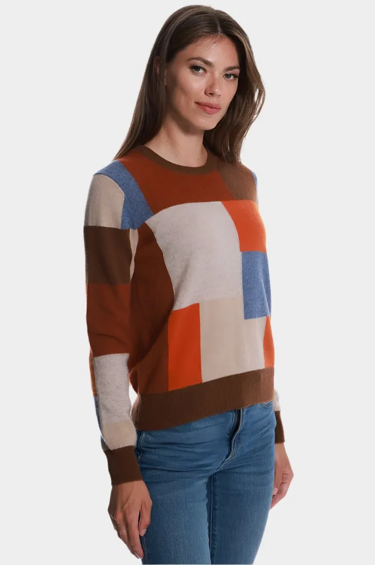Cashmere Patchwork Crew Neck Pullover