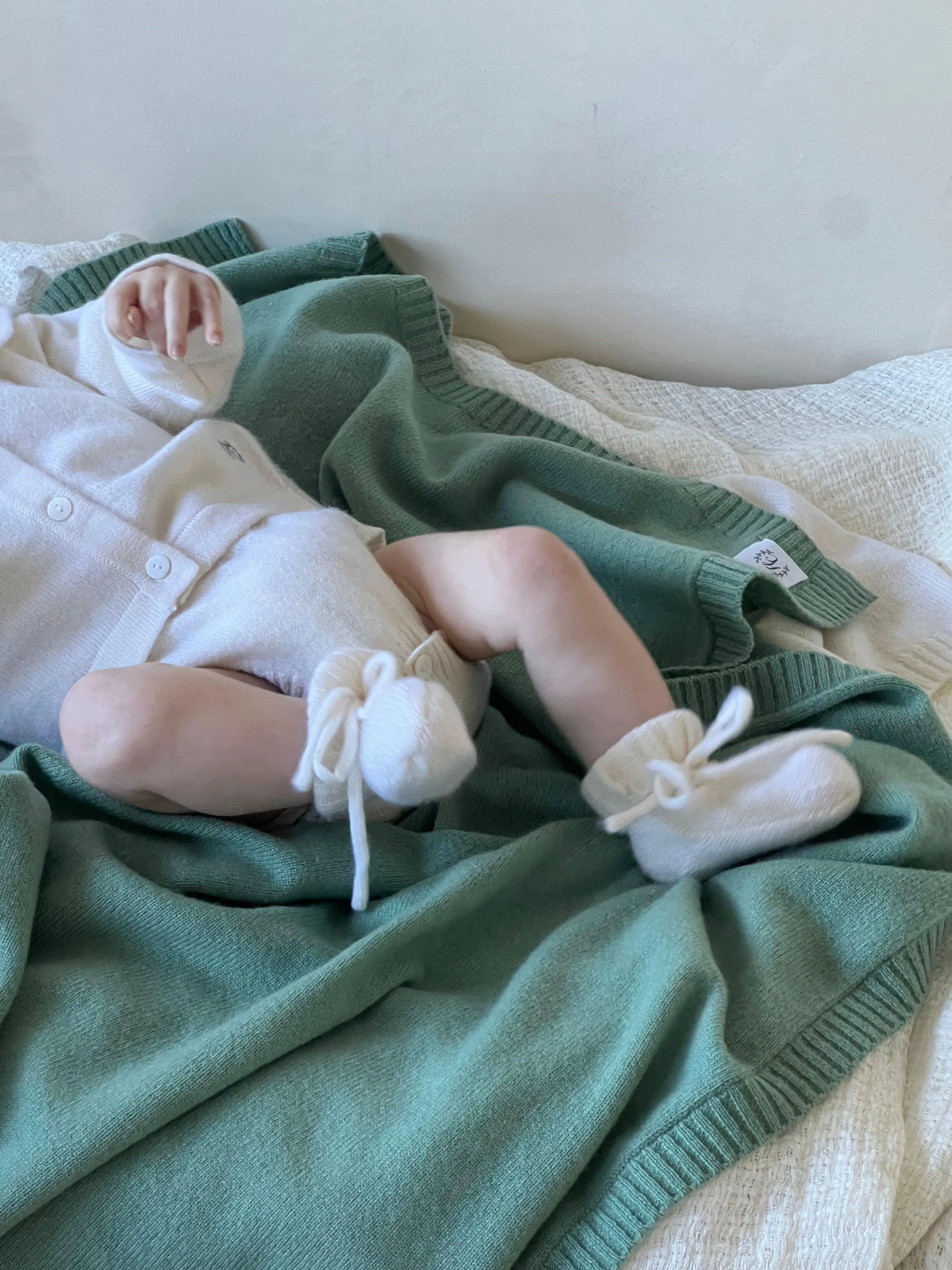 Cashmere Plain Knit Baby Blanket - Sage