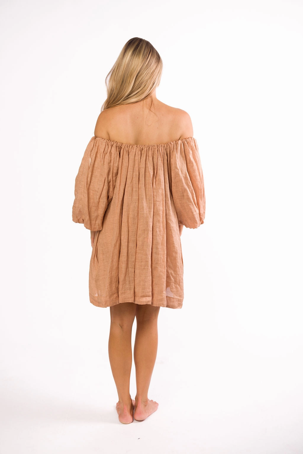 Cassidy 100% Linen On/Off Shoulder Mini Dress in Mocha *Final-Sale*