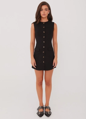 Castello Fiore Linen Mini Dress - Black