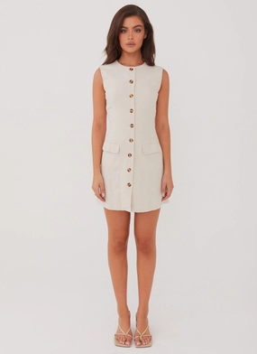 Castello Fiore Linen Mini Dress - Oatmeal Castello Fiore Linen Mini Dress - Oatmeal