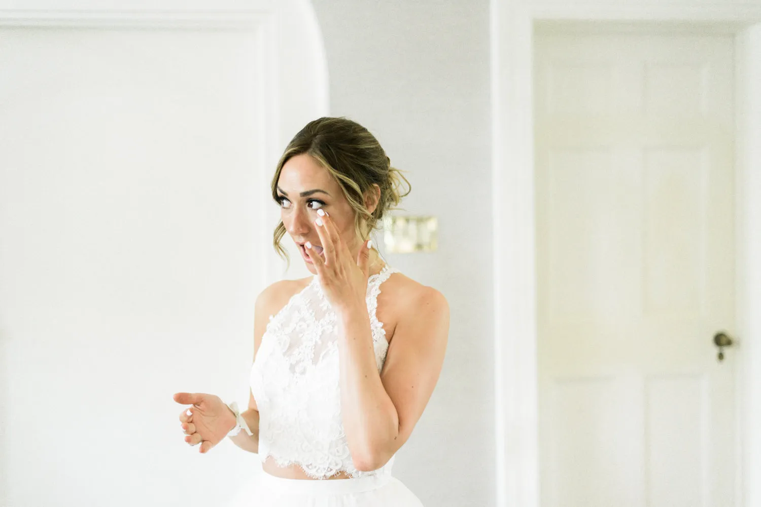 Casual Halter Long Lace Crop Top Tull Skirt Two Piece Wedding Dress Bridal Separates Lace Top