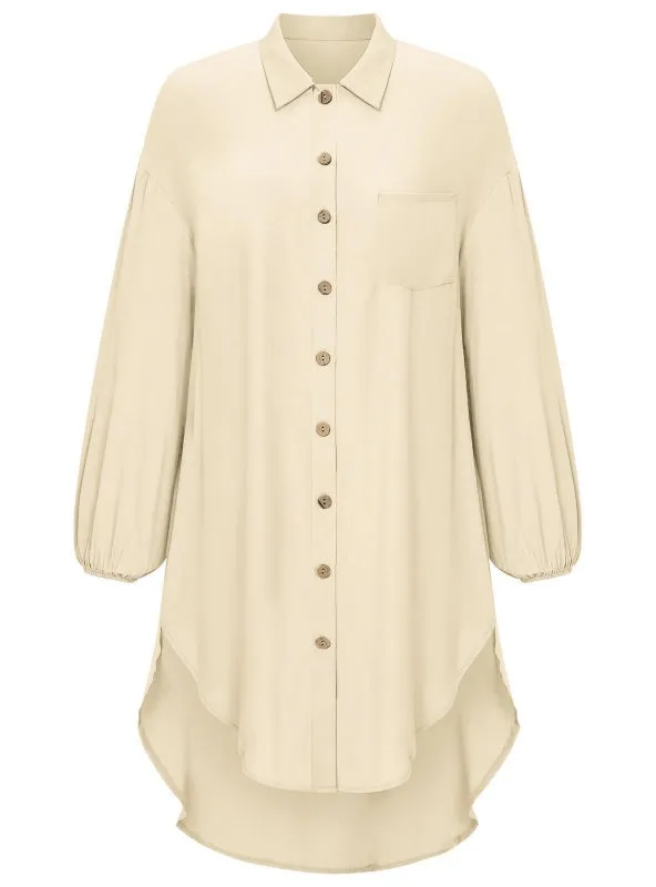 Casual Solid Color Loose Long Lapel Shirt