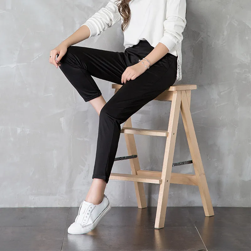 Casual Women Loose Wide Leg Suit Black High Waist Korean Ankle-Length Pants