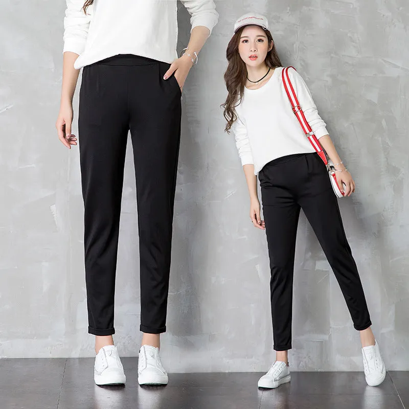 Casual Women Loose Wide Leg Suit Black High Waist Korean Ankle-Length Pants