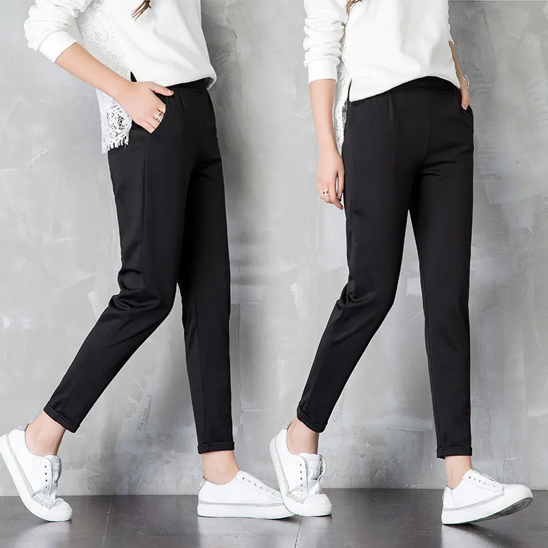 Casual Women Loose Wide Leg Suit Black High Waist Korean Ankle-Length Pants