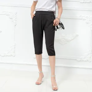 Casual Women Loose Wide Leg Suit Black High Waist Korean Ankle-Length Pants