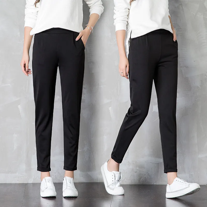 Casual Women Loose Wide Leg Suit Black High Waist Korean Ankle-Length Pants
