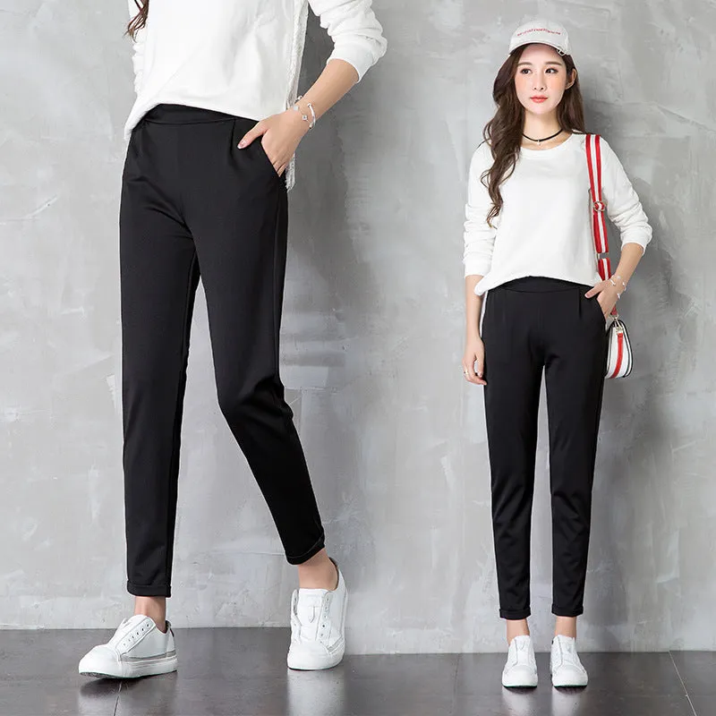 Casual Women Loose Wide Leg Suit Black High Waist Korean Ankle-Length Pants