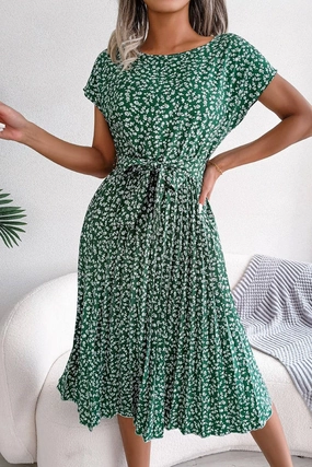 CASUAL SHORT SLEEVE FLORAL LARGE PLEATED DRESS_CWDSD2554 CASUAL SHORT SLEEVE FLORAL LARGE PLEATED DRESS_CWDSD2554