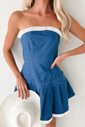 Catch A Thrill Strapless Pleated Mini Dress (Denim) Catch A Thrill Strapless Pleated Mini Dress (Denim)