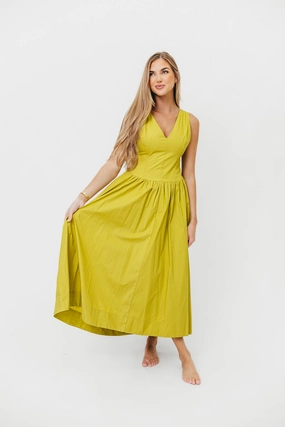 Cece 100% Cotton Bow Detail Woven Maxi Dress in Lemon Grass *Final-Sale* Cece 100% Cotton Bow Detail Woven Maxi Dress in Lemon Grass *Final-Sale*