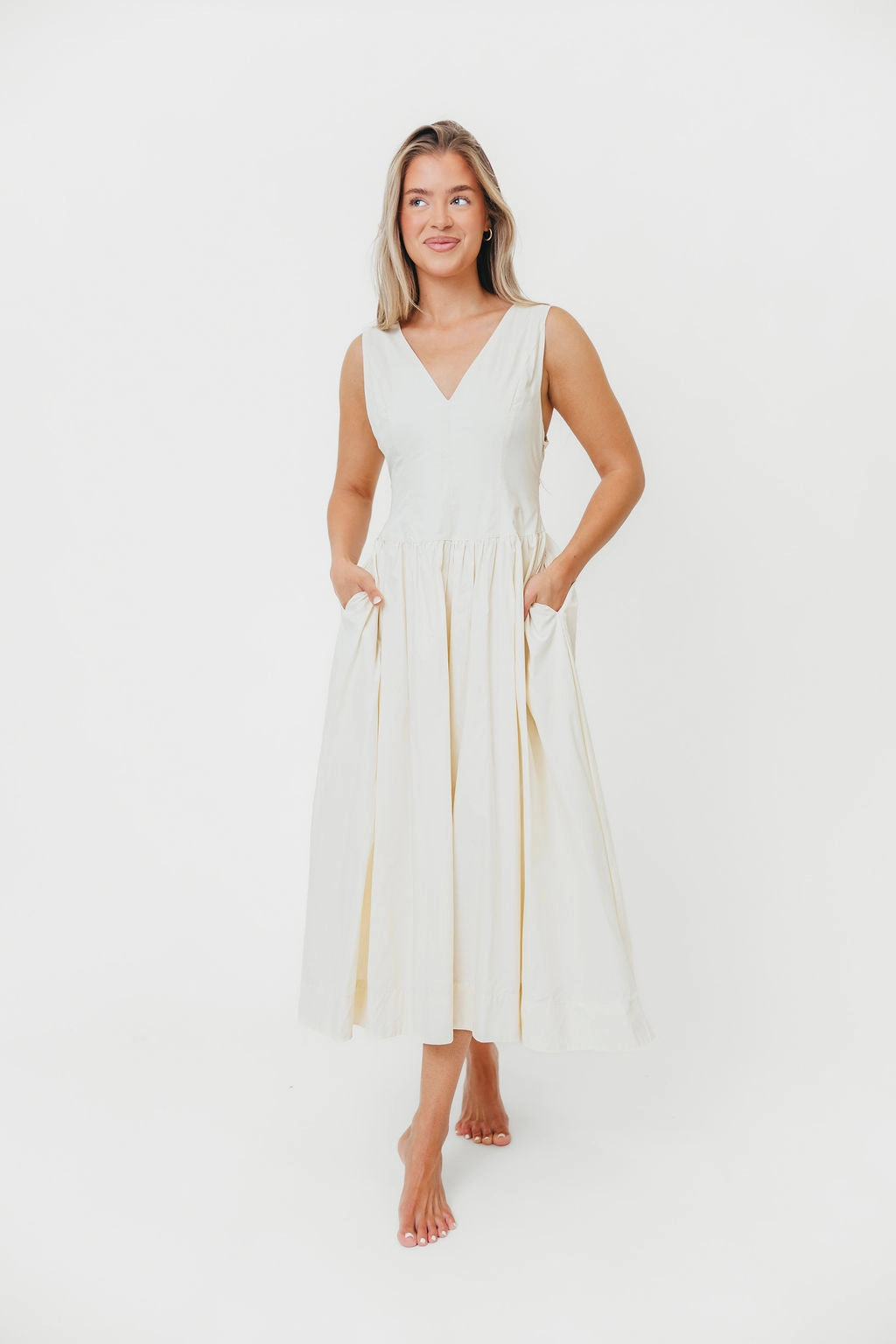 Cece 100% Cotton Bow Detail Woven Maxi Dress in Off-White