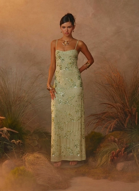Celandine Beaded Maxi Dress - Lime Celandine Beaded Maxi Dress - Lime
