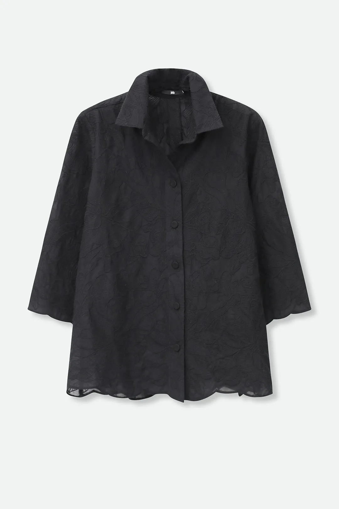 CESARE CAMP SHIRT IN BLACK EMBROIDERED ITALIAN COTTON