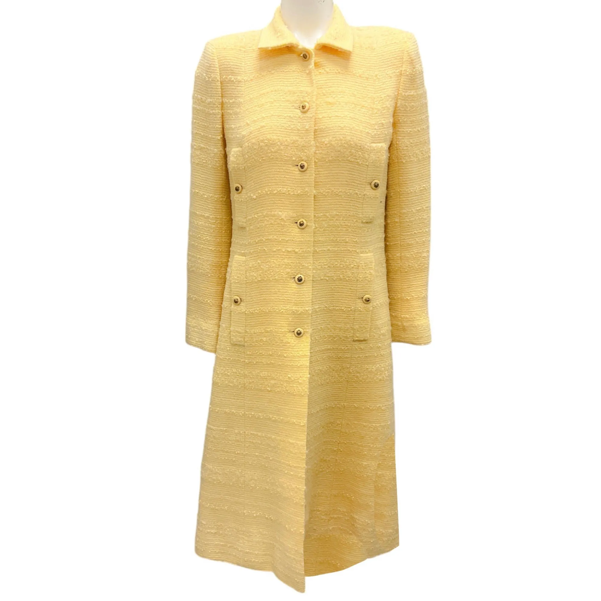 Chanel Creations Vintage 1970's Yellow Boucle Tweed Coat