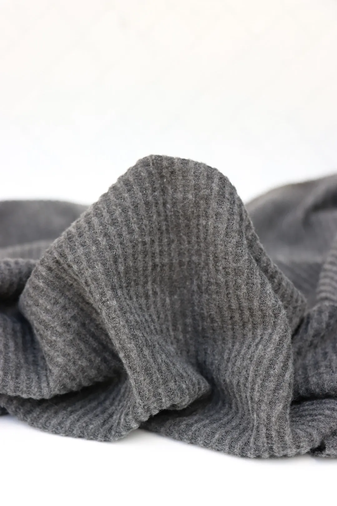 Charcoal Brushed Waffle Sweater Knit
