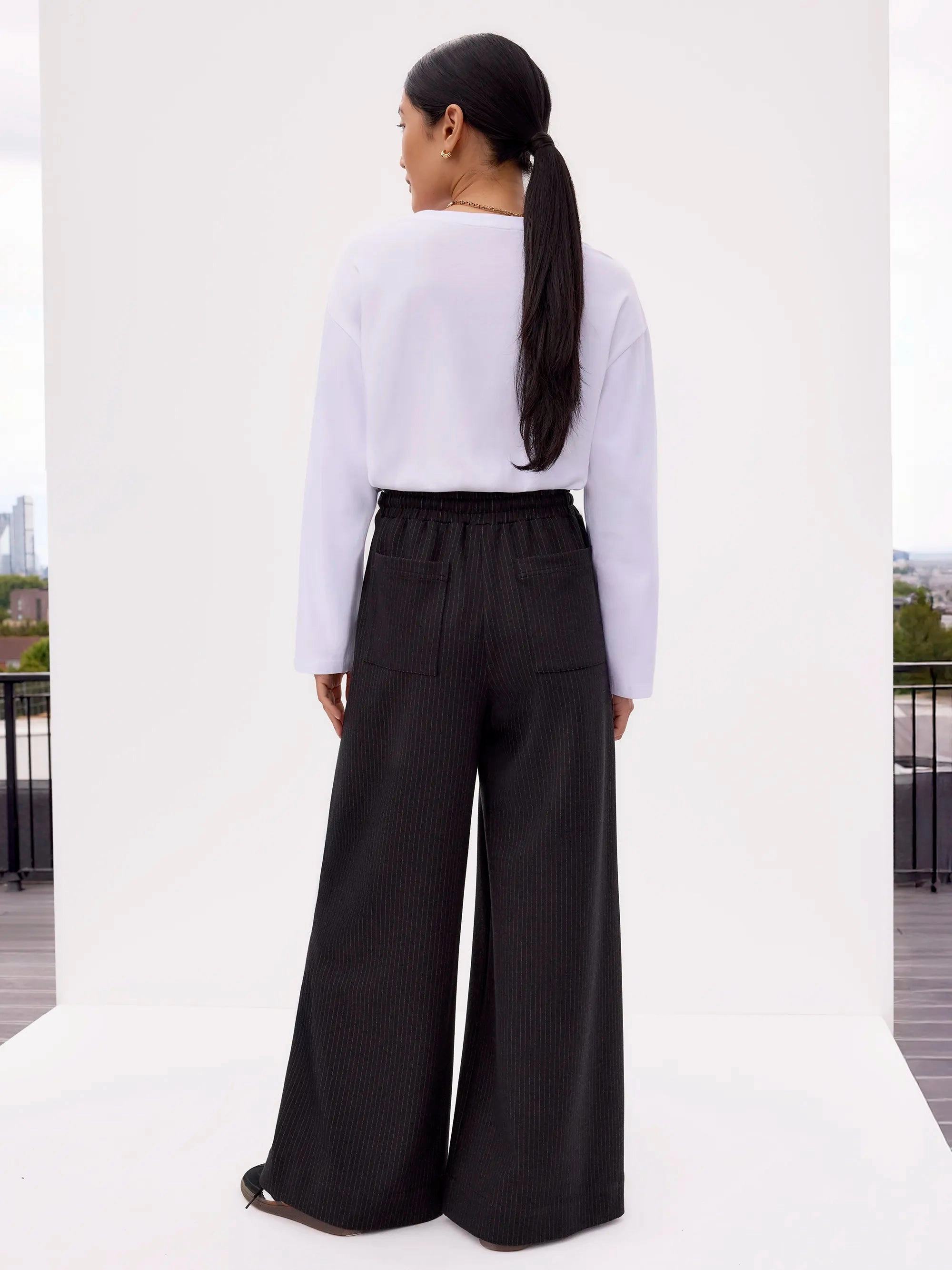 Charcoal Pinstripe Wide Leg Joggers