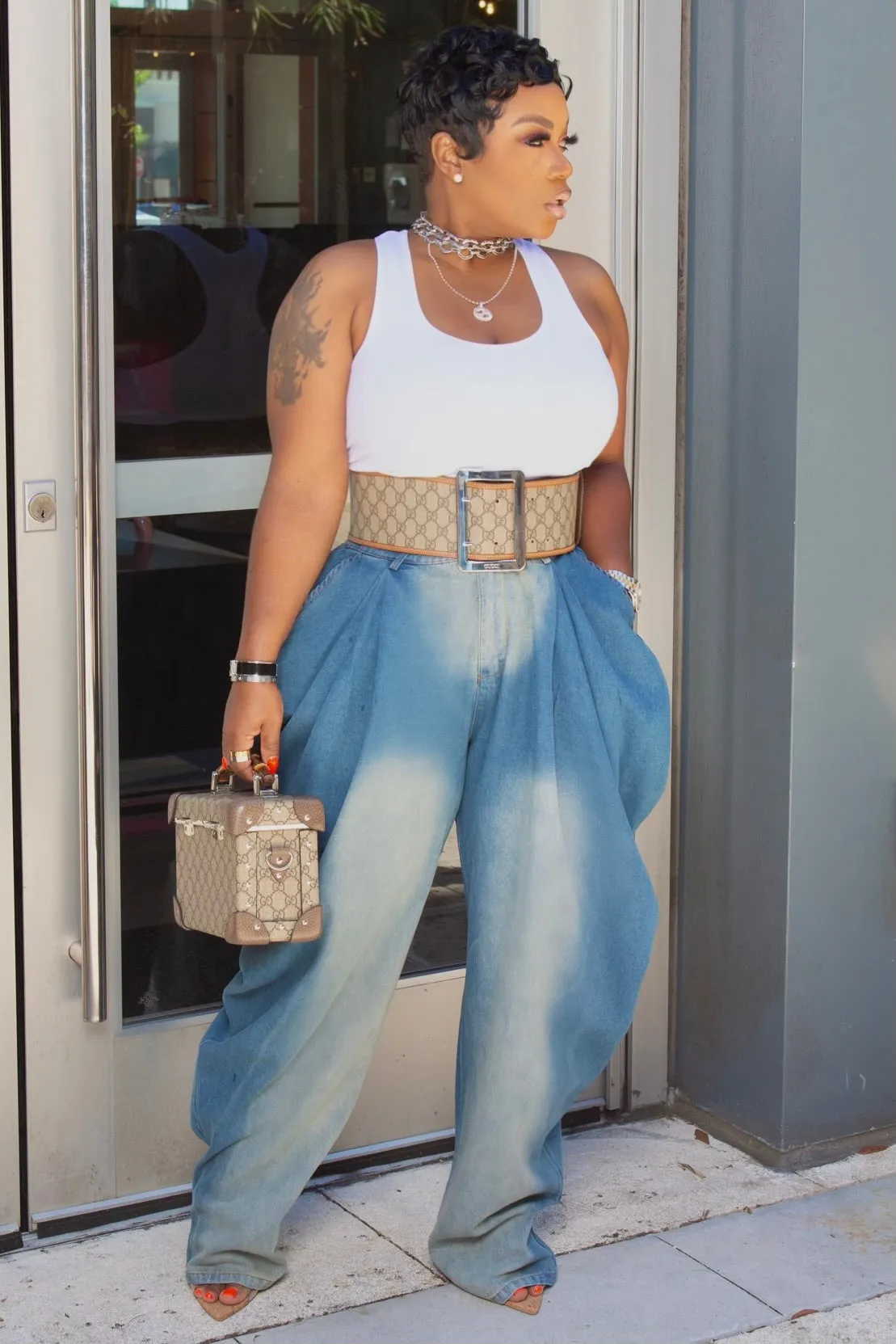 Charlene Statement Draped Denim Jeans