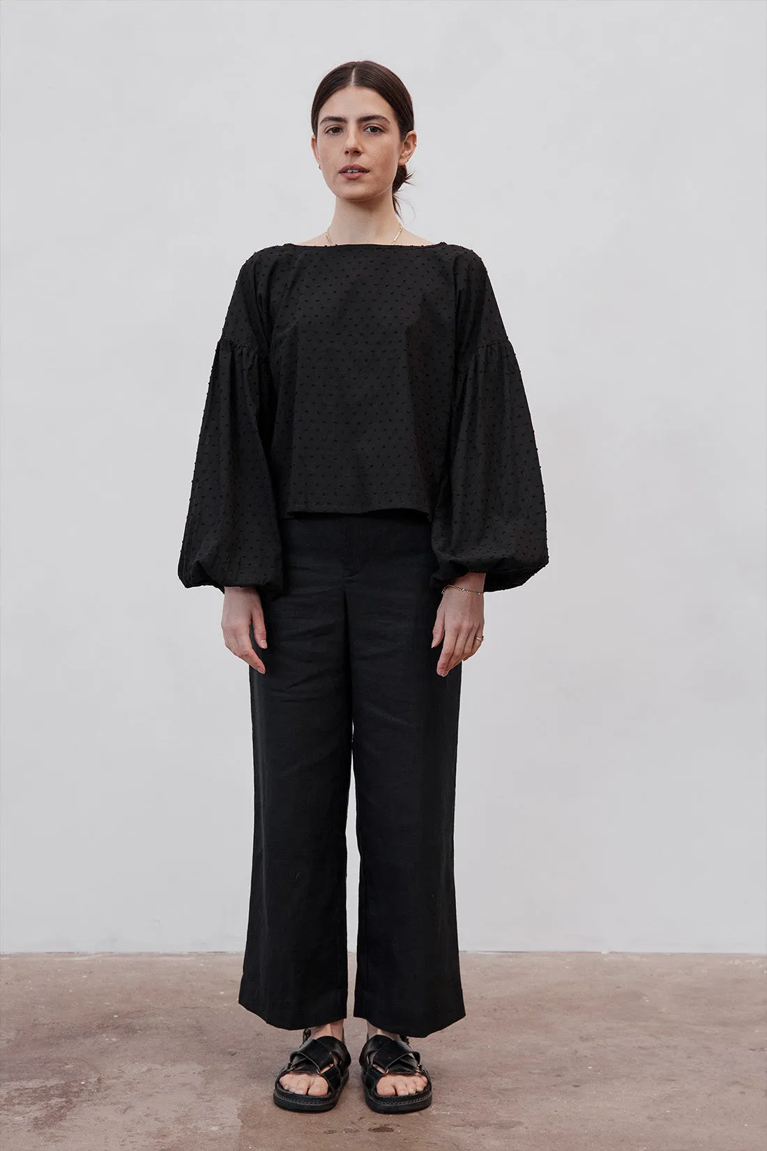 Charlotte Billowed Sleeve Blouse Black Polka Dot