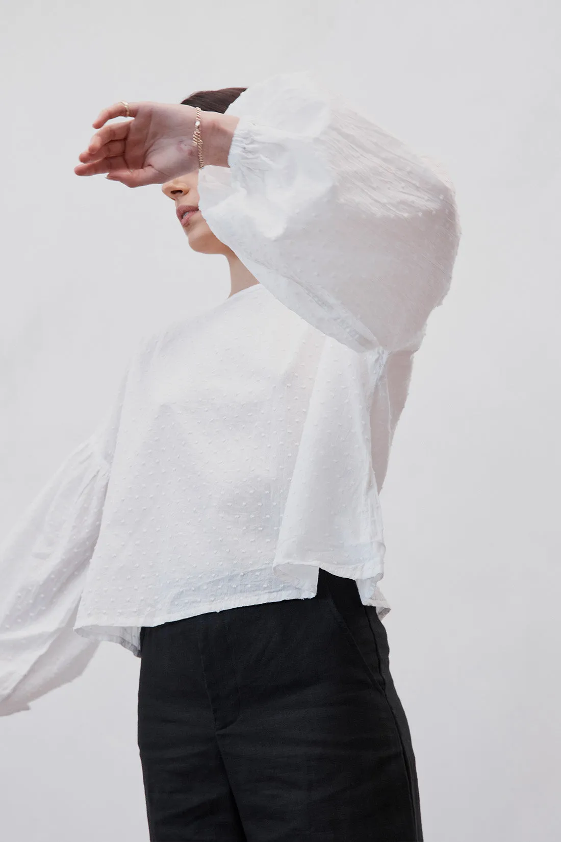 Charlotte Billowed Sleeve Blouse White Polka Dot