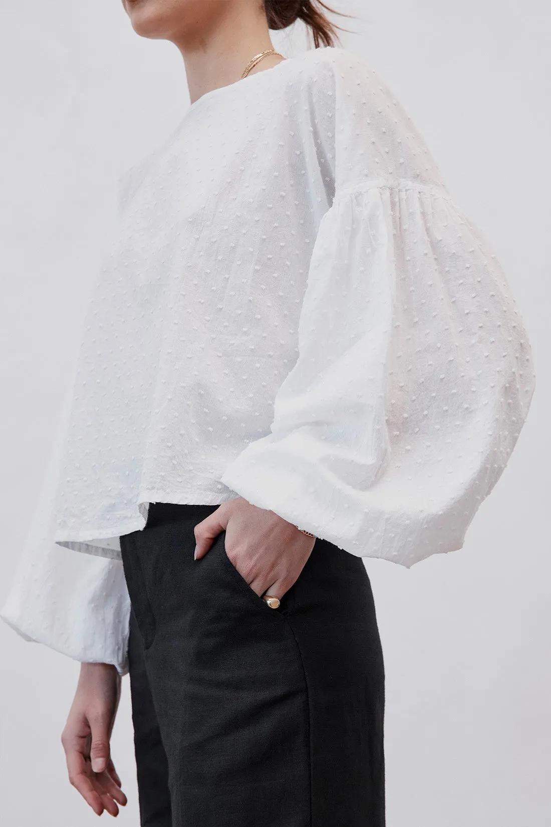 Charlotte Billowed Sleeve Blouse White Polka Dot