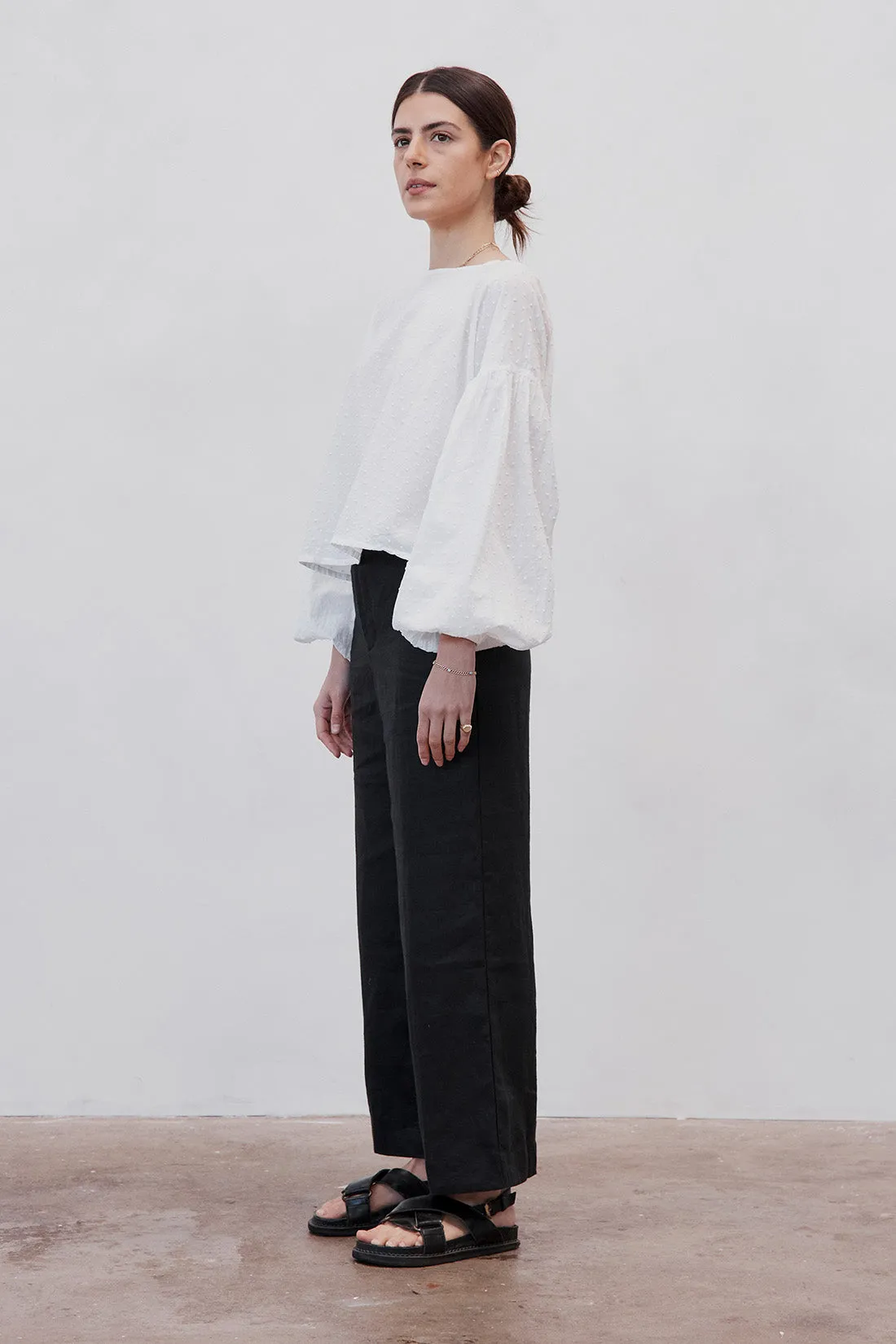 Charlotte Billowed Sleeve Blouse White Polka Dot