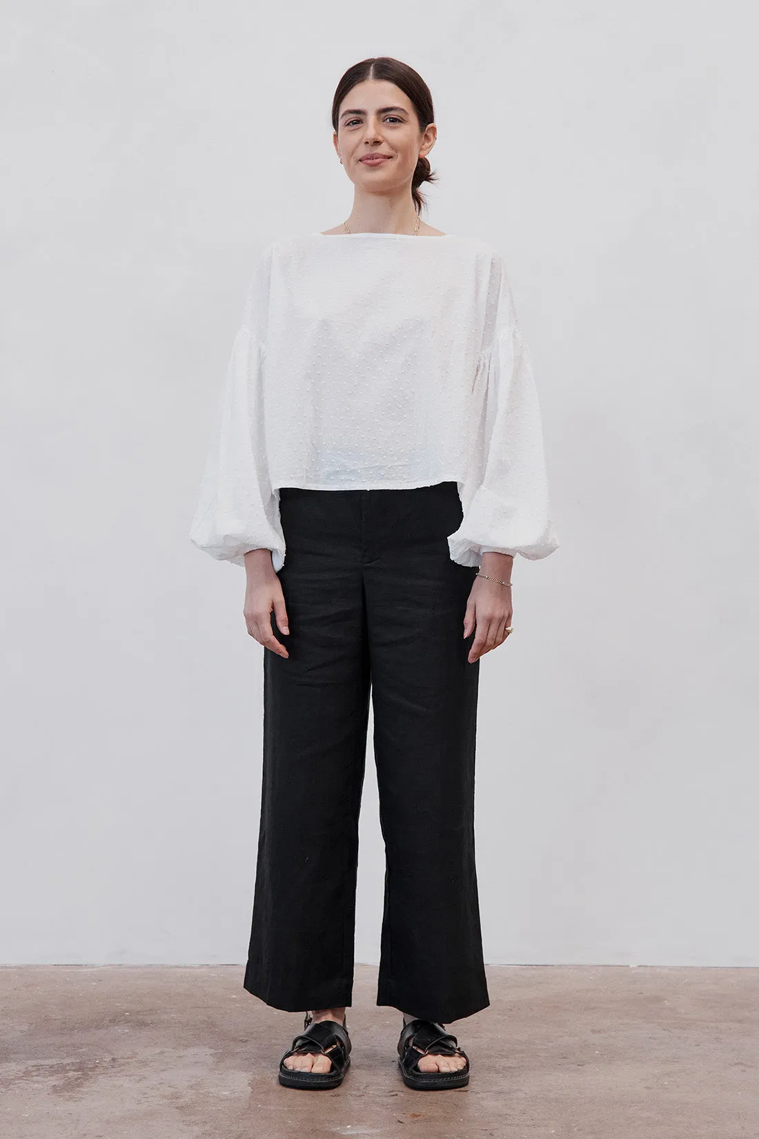 Charlotte Billowed Sleeve Blouse White Polka Dot
