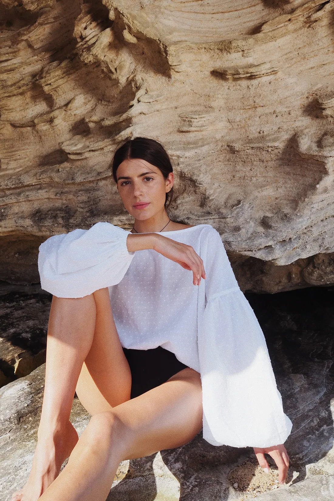 Charlotte Billowed Sleeve Blouse White Polka Dot