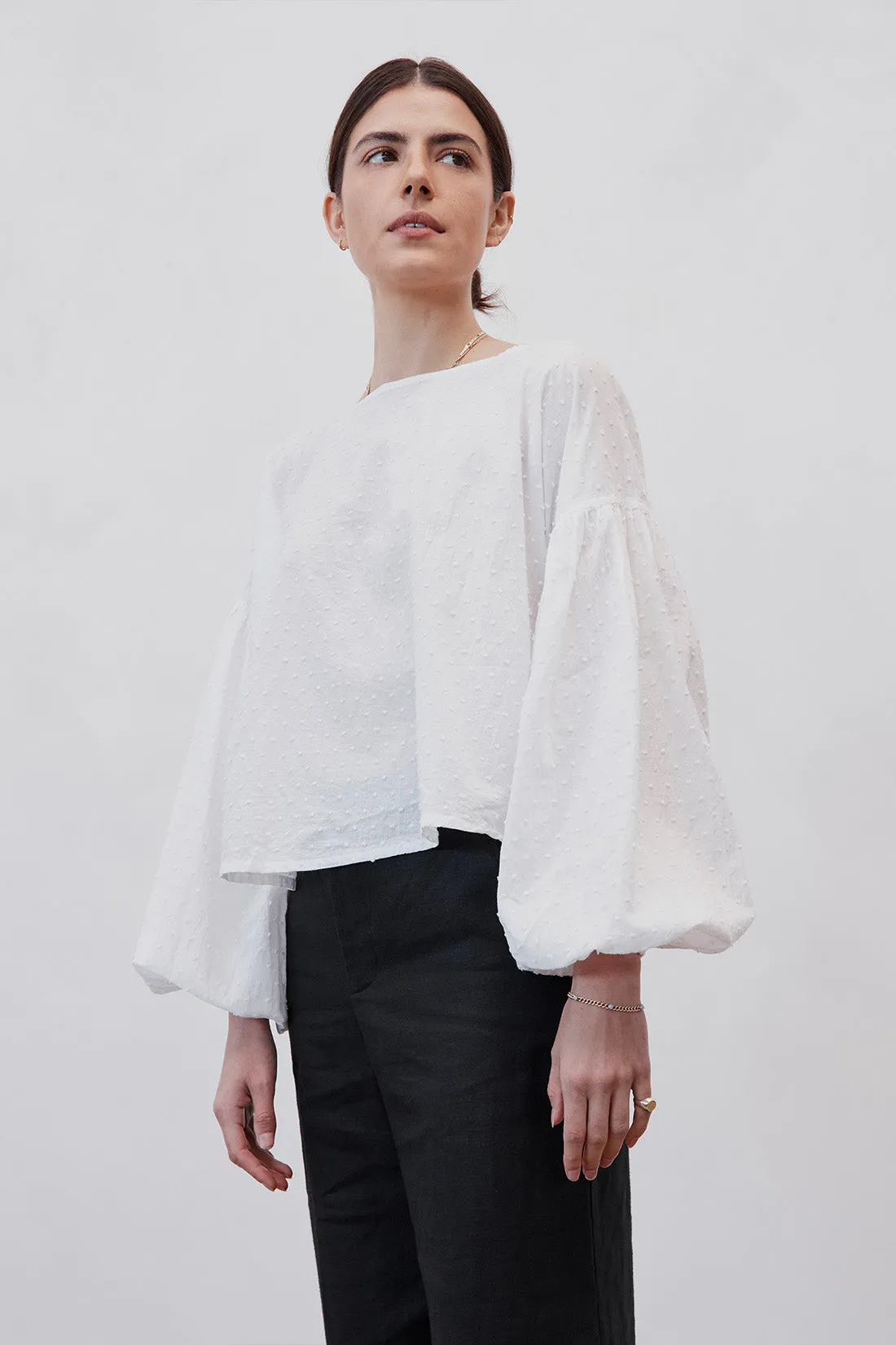 Charlotte Billowed Sleeve Blouse White Polka Dot