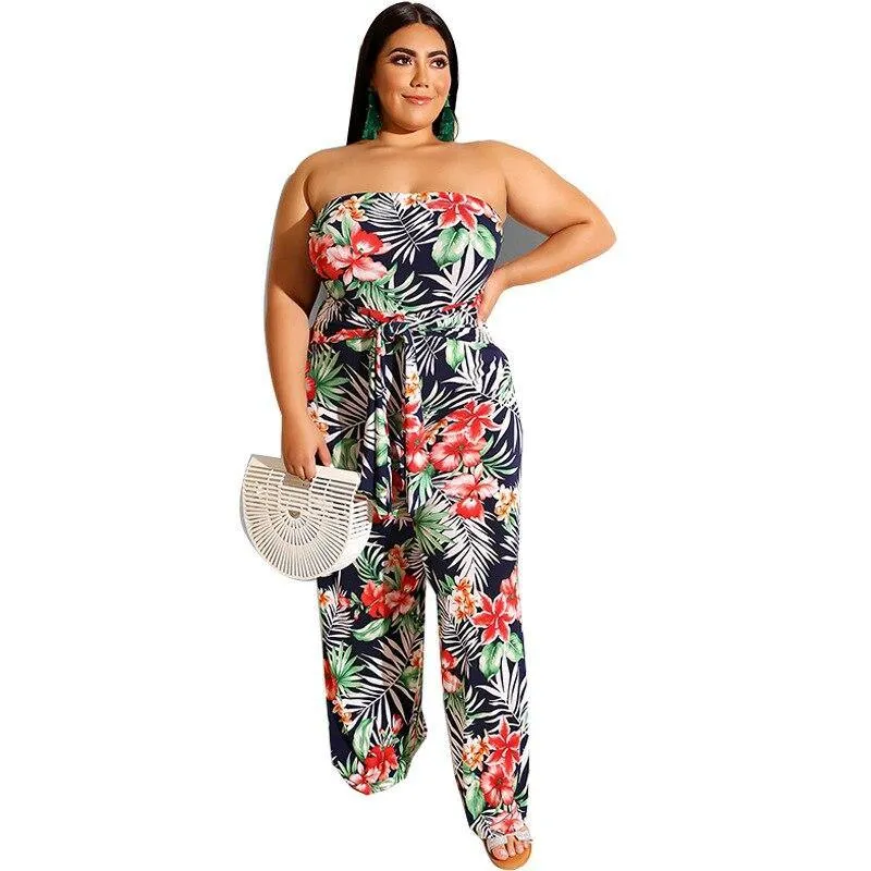 Charming Female Floral Printed Jumpsuits Newest Women Off