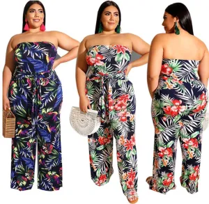 Charming Female Floral Printed Jumpsuits Newest Women Off