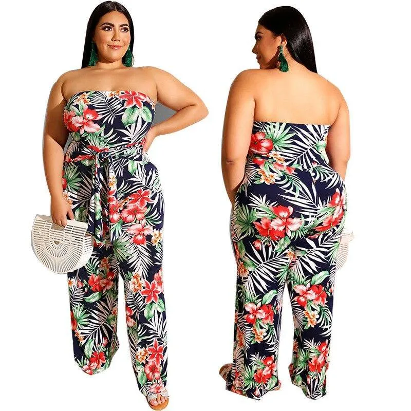 Charming Female Floral Printed Jumpsuits Newest Women Off