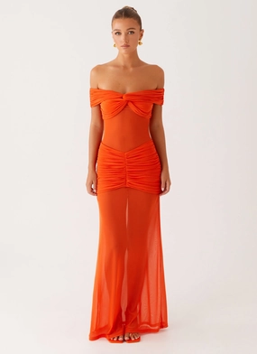 Charming Off Shoulder Maxi Dress - Orange Charming Off Shoulder Maxi Dress - Orange