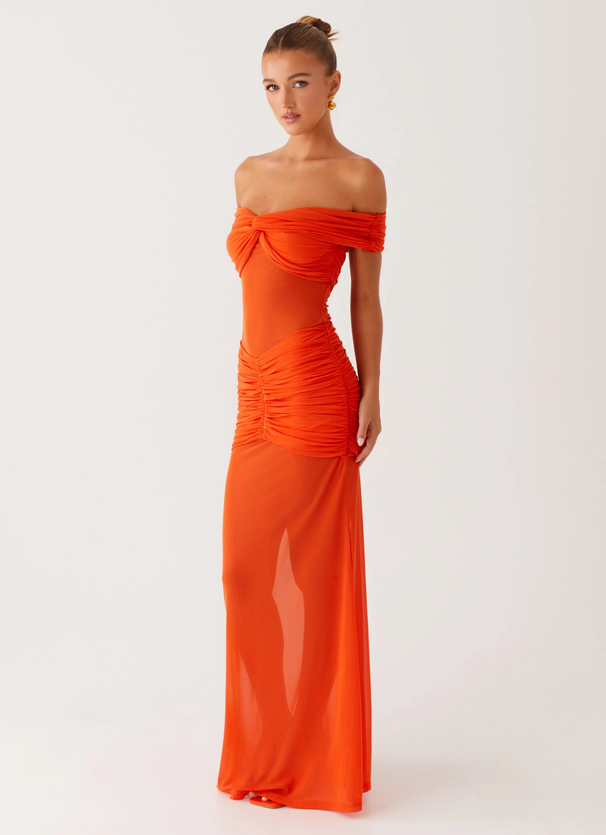 Charming Off Shoulder Maxi Dress - Orange