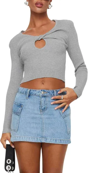 CHARTOU Women's Sexy Wrap Round Jean Mini Skirt Y2k Denim Cargo Washed Fitted Short Skirt with Pockets
