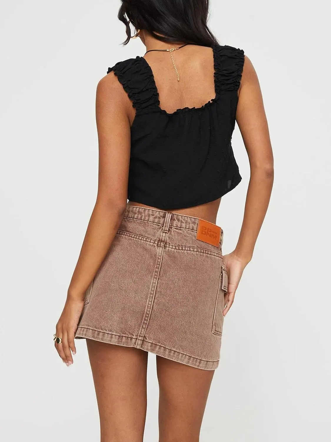 CHARTOU Women's Sexy Wrap Round Jean Mini Skirt Y2k Denim Cargo Washed Fitted Short Skirt with Pockets