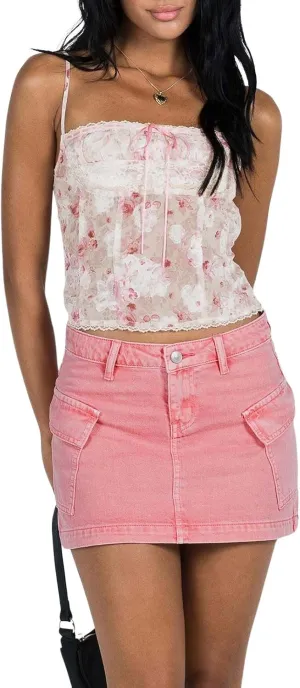 CHARTOU Women's Sexy Wrap Round Jean Mini Skirt Y2k Denim Cargo Washed Fitted Short Skirt with Pockets