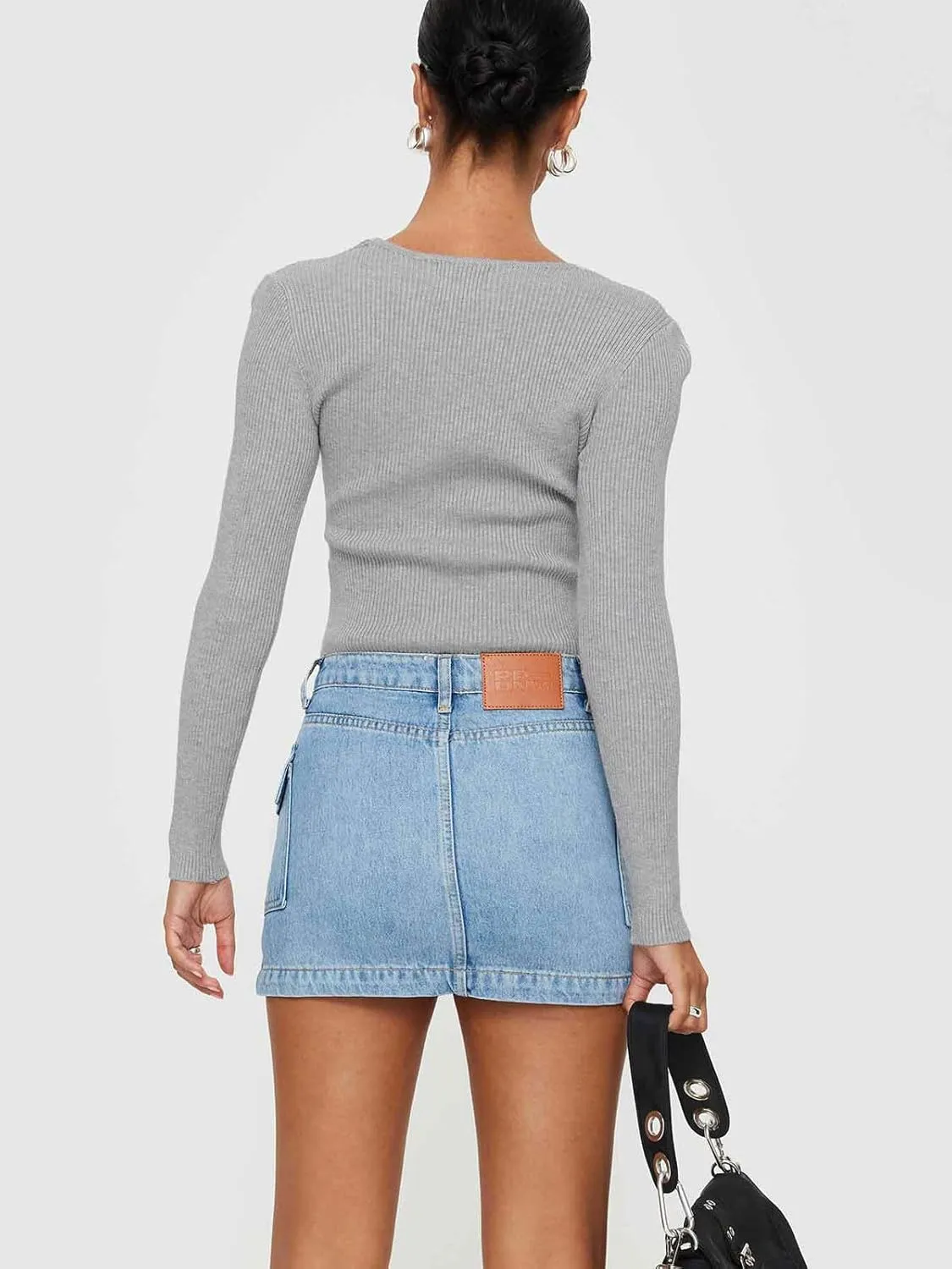 CHARTOU Women's Sexy Wrap Round Jean Mini Skirt Y2k Denim Cargo Washed Fitted Short Skirt with Pockets
