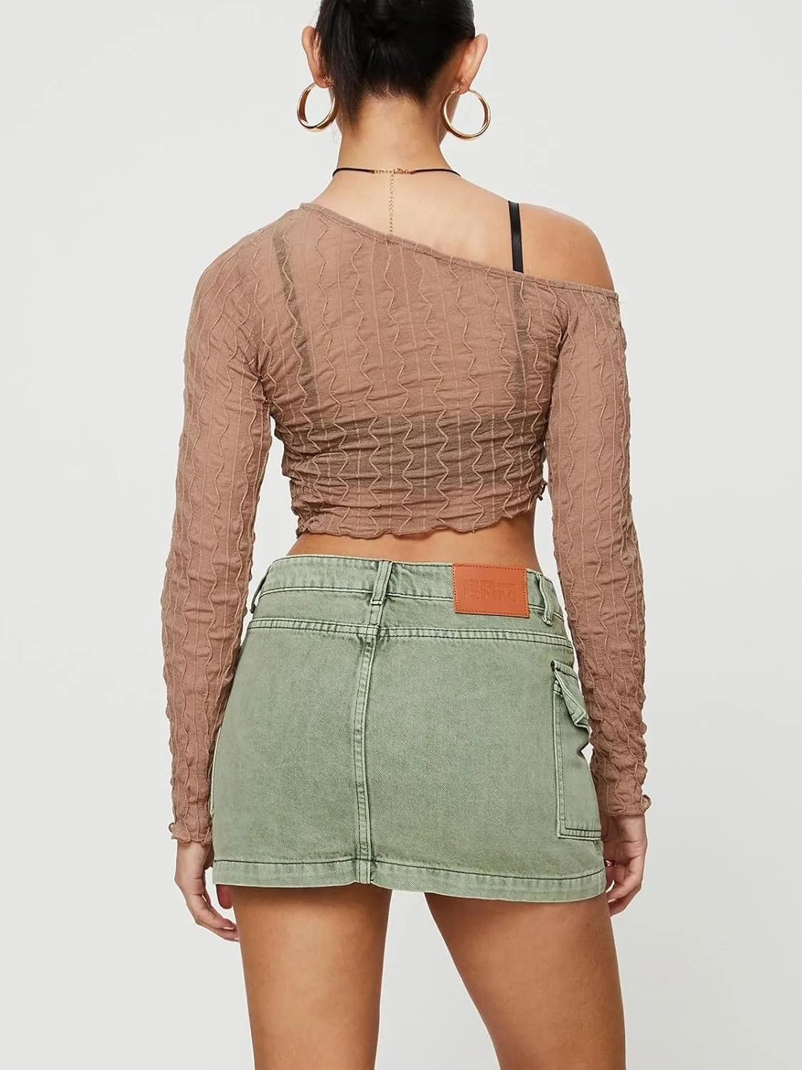 CHARTOU Women's Sexy Wrap Round Jean Mini Skirt Y2k Denim Cargo Washed Fitted Short Skirt with Pockets