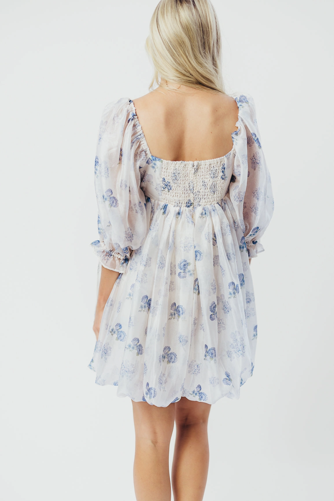 Chase Bubble Hem Mini Dress in White/Periwinkle *Final-Sale*