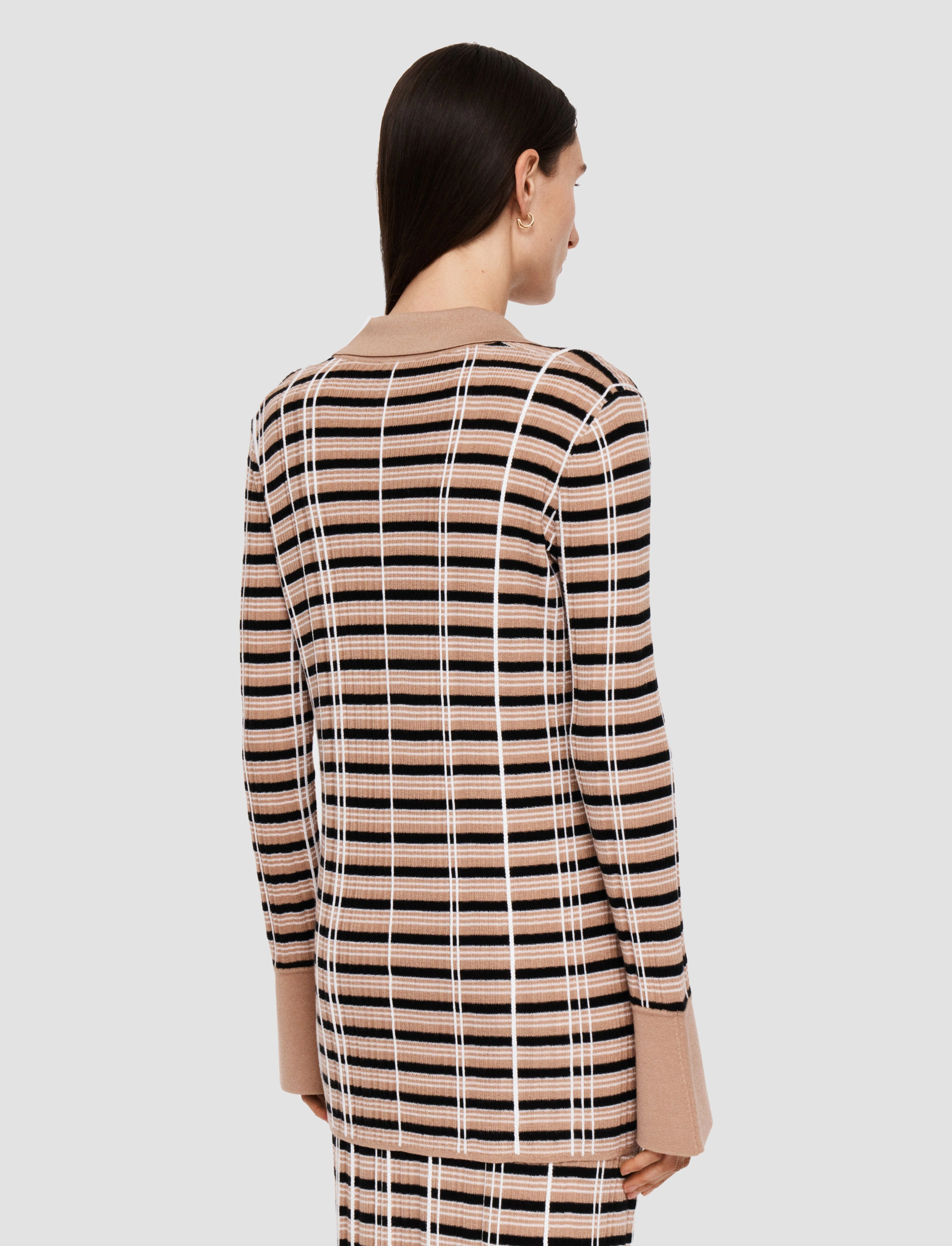 Check Wool Silk Polo Top