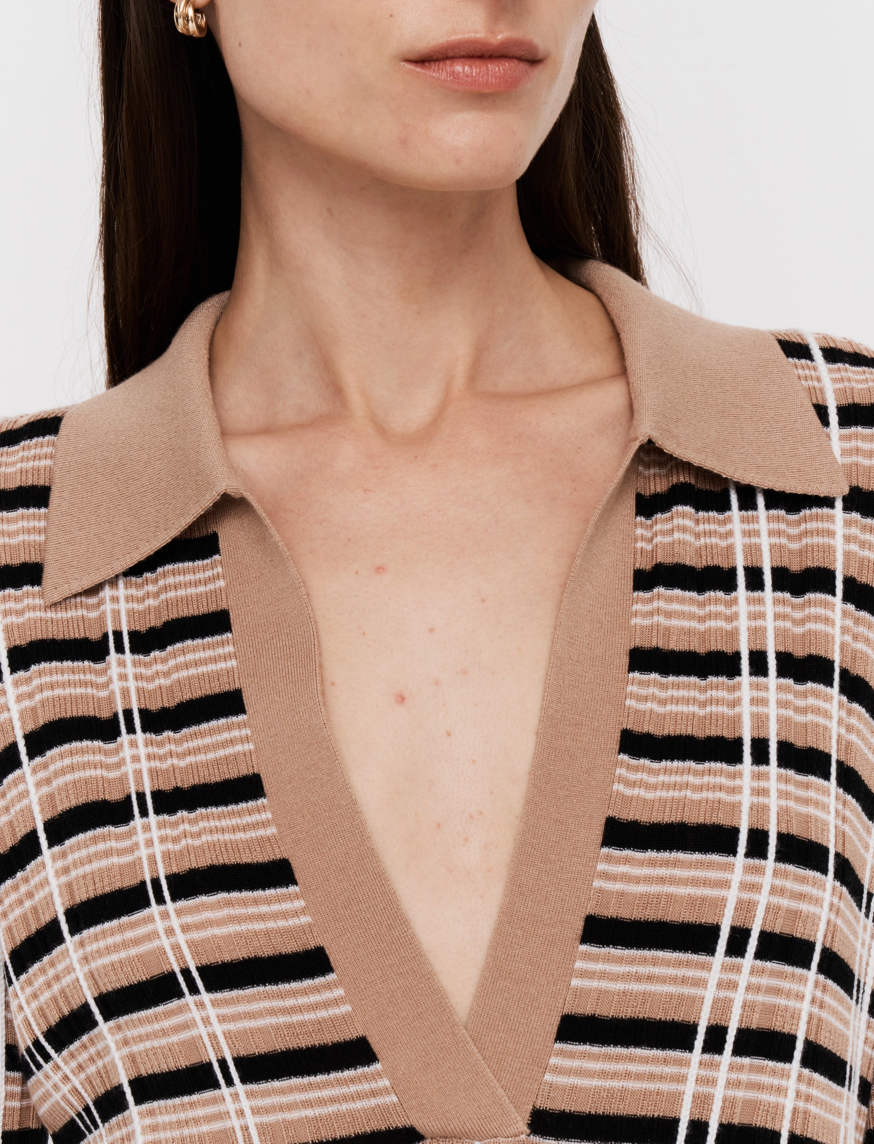 Check Wool Silk Polo Top