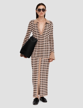 Check Wool Silk Polo Top Check Wool Silk Polo Top