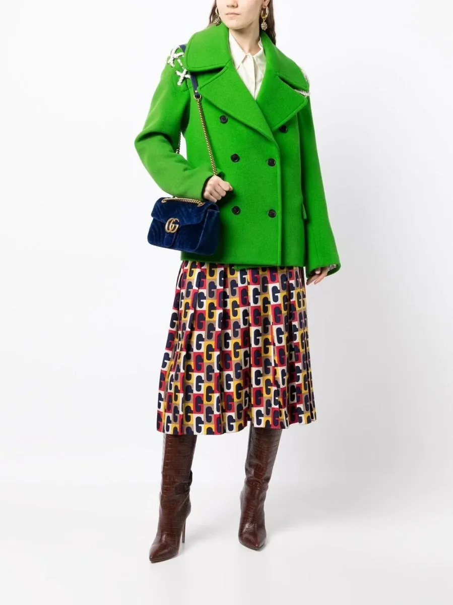 Checkered Monogram Pleated Midi Skirt