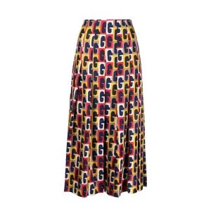 Checkered Monogram Pleated Midi Skirt