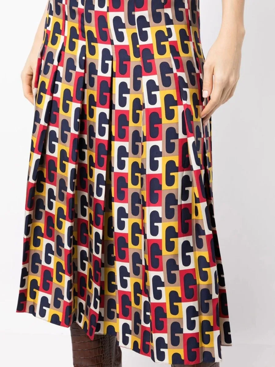 Checkered Monogram Pleated Midi Skirt