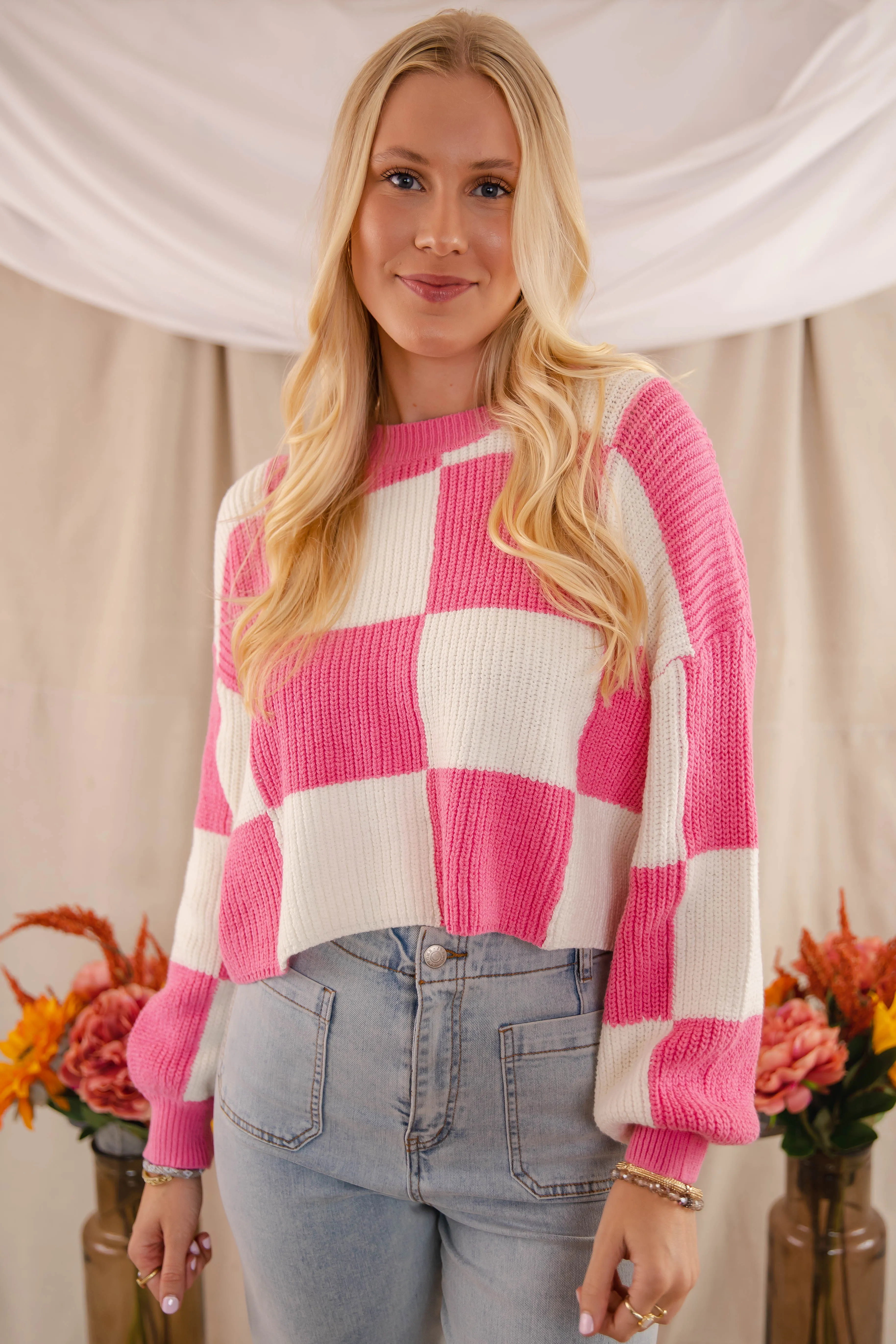 Checking Off the Boxes Sweater-Pink