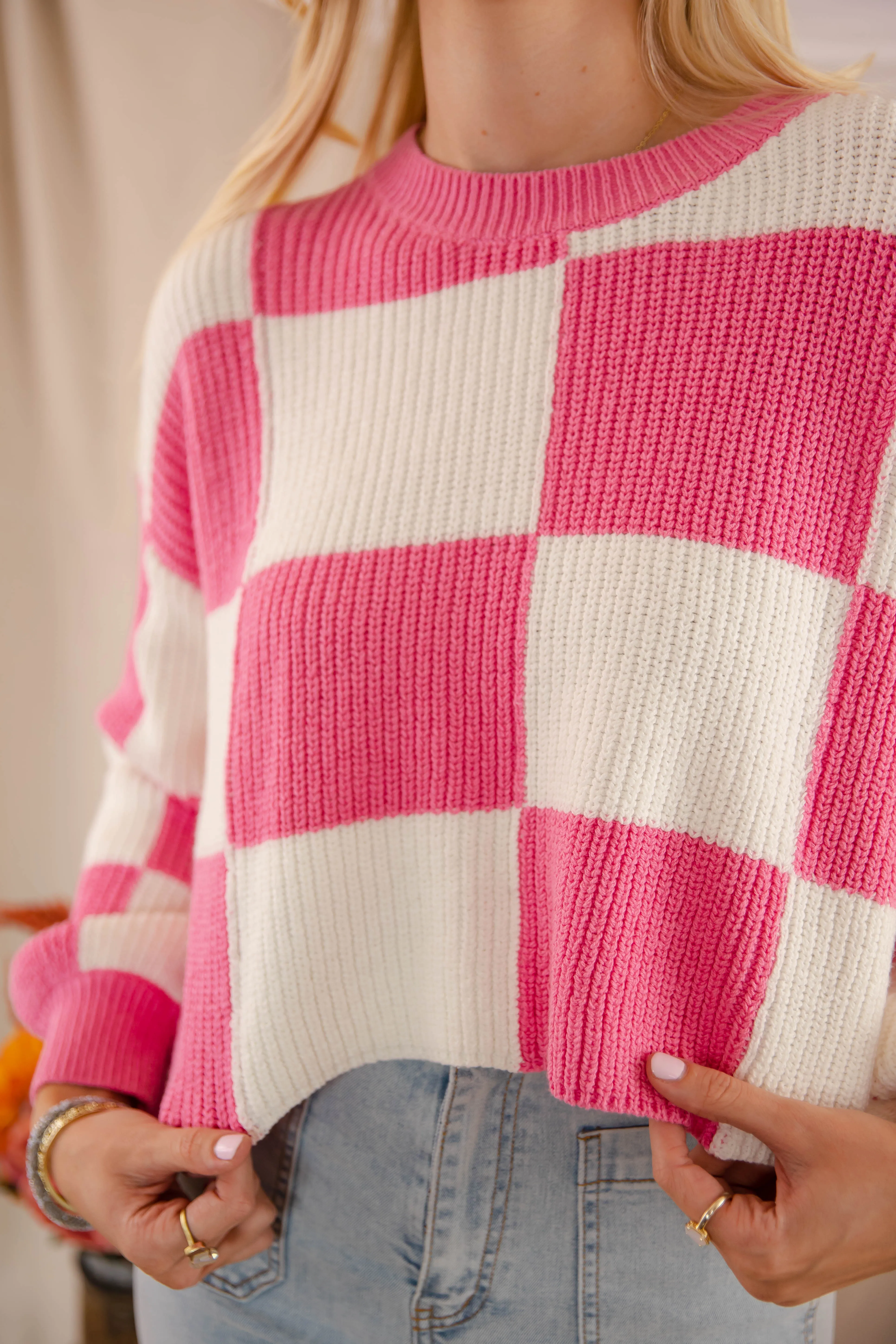Checking Off the Boxes Sweater-Pink